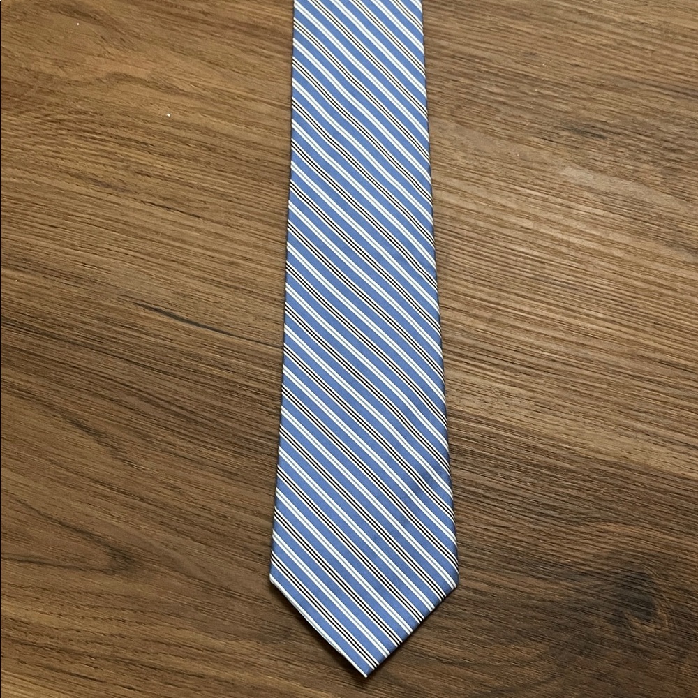 Lauren Ralph Lauren Blue and White Diagonal Striped Tie